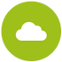 A cloud icon in white over a lime green background.