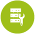 Development and testing icon in white over a lime green background.