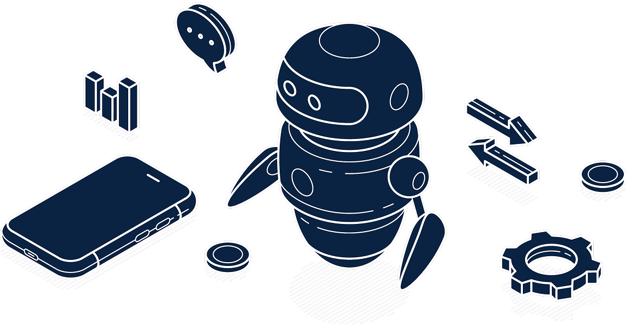 An illustration of AI technology, including chat, data analytics, and other functions.