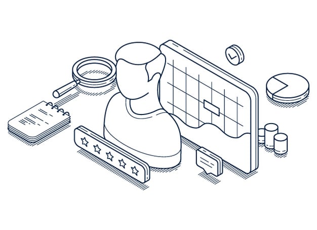 An illustration of a five-star experience, KPIs, and ROI. 