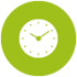 A clock icon in white over a lime green background.