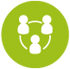 A collaboration icon in white over a lime green background.