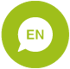 An English language icon in white over a lime green background.