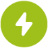 A lightning icon in white over a lime green background.