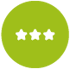 Three stars icon in white over a lime green backgrouind.
