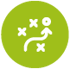 A strategy icon in white over a lime green background.